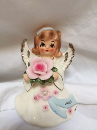 Vintage Lefton June Angel Girl Holding Rose 6224 Decoration