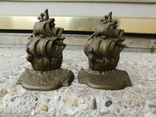 Vintage Cast Iron Sailing Ships Bookends