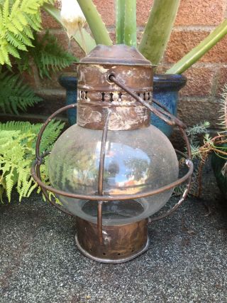 Antique Brass Caged Glass Out Door Lamp No Base