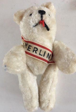 Vintage Berlin Teddy Bear Mohair White Germany Souvenir Jointed 5”