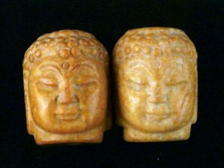 2pics Chinese Jade Hand Carved Buddha Prayer Beads