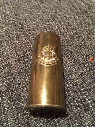 Antique Ww1 Trench Art Spent Shell With A Calais Badge To The Front Vgc