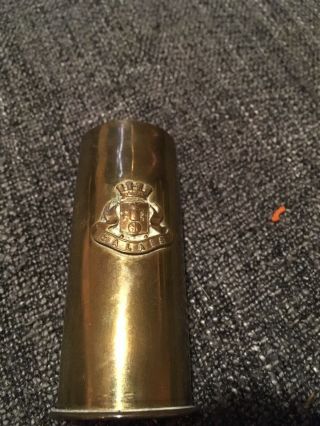 Antique WW1 Trench Art Spent Shell With A Calais Badge To The Front VGC 2
