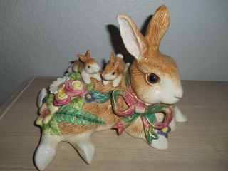 Fitz & Floyd Classics Woodland Spring Large Floral Bunny Rabbit Ceramic