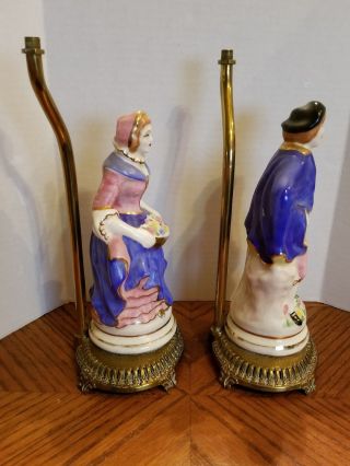 Vintage Figural Porcelain French Woman Man Lamp Bases Parts 2