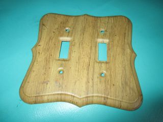 Vintage Metal Double Light Switch Plate Cover Wood Grain 5 1/4 " X 5 1/4 "