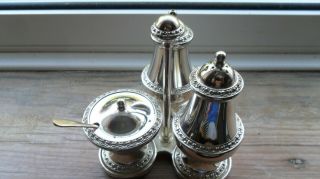 Vintage Georgian - Style Silver - Plated Cruet Set,  With Matching Stand/holder.