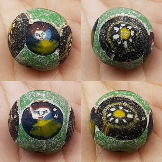 Antique Stunning Old Mosaic Glass Face Bead 3