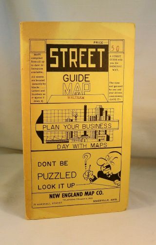 Street Guide Map Of Waltham Mass.  England Map Co.