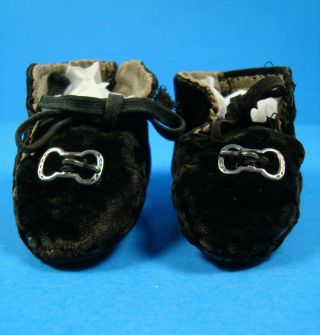 Antique Vintage Black Velvet Doll Shoes With Buckles
