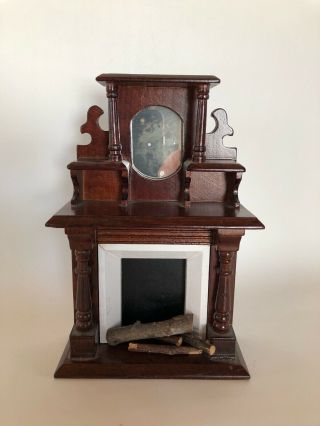 Vintage Dollhouse Furniture Wood Fireplace Mantle Mirror Shelves