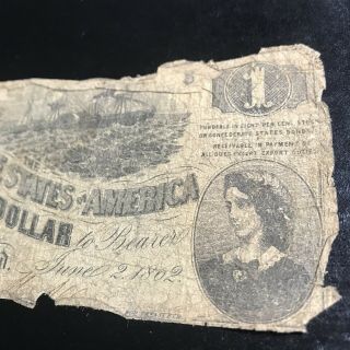 US Civil War Confederate CSA $1 Note Obsolete Currency 1862 Lucy Pickens Antique 2