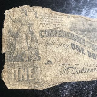 US Civil War Confederate CSA $1 Note Obsolete Currency 1862 Lucy Pickens Antique 4