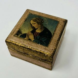 Antique Vintage Religious Hinged Box Madonna Jewelry Trinket Box