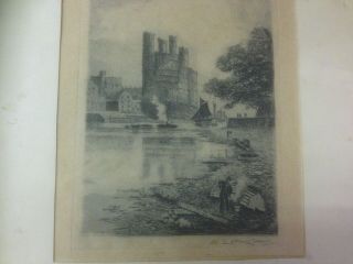 Antique Royal Academy Artists Proof Signed Engraving Carnavon Castle