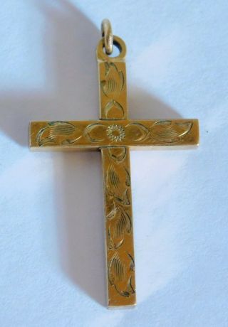 Antique Tara 12k Gold Filled Engraved Cross Religious Pendant