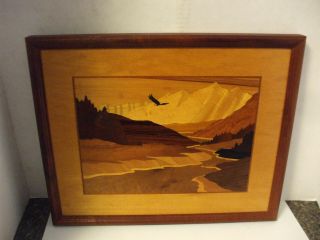Hudson River Wood Marquetry Signed Jeff Nelson " Mountain River " 16x13