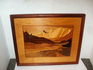 HUDSON RIVER WOOD MARQUETRY SIGNED JEFF NELSON 