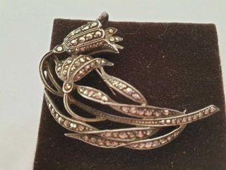 Sterling Silver Antique / Vintage Marcasite Flower Brooch Jewellery