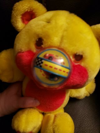 Nosy Bear Plush Yellow Hotrod Racecar Bubble Nose 1987 Playskool Stuffed Teddy