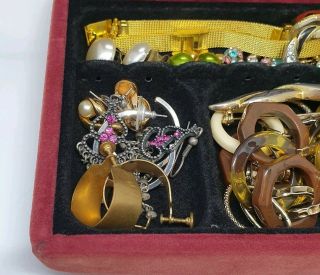 Antique Velvet Box Vintage Jewellery Brooch Necklace Watch and joblot Earrings 2