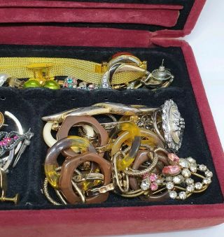 Antique Velvet Box Vintage Jewellery Brooch Necklace Watch and joblot Earrings 3
