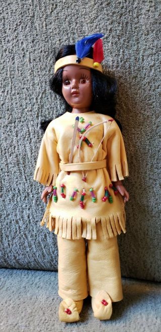 Vintage Native American Indian Hard Plastic Doll Leather Lone Wolf Brave 2314
