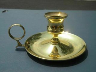 Vintage Solid Brass Chamber Candlestick Holder W/finger Ring & Drip Tray