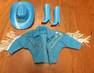 Mattel Barbie Vintage 1993 Western Stamping Blue Cowgirl Outfit Boots Hat Jacket