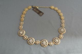 Vintage Carolee Gold Tone Round Rhinestone Flower Chunky Necklace
