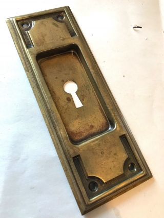 Antique Mission Arts Craft Deco Victorian Brass Pocket Barn Door Pull Plate