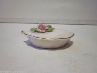 Vintage Denton China Pink Porcelain Leaf Shaped Trinket Box