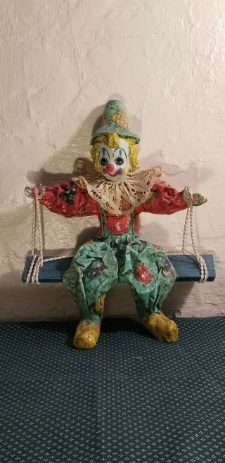 Vintage Paper Mache Clown On Swing
