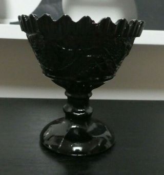 Antique Victorian Sowerby Black Slag Glass Vase Basket Bowl Grape Vine Pattern