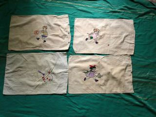 Set Of 4 Antique Toddler Pillows 16”x9.  5”hand Embroidered.
