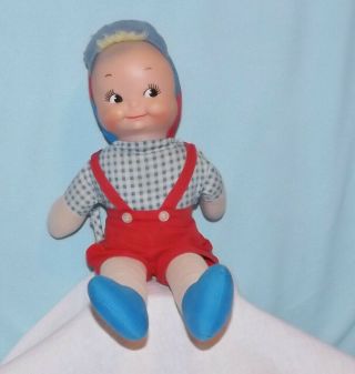 1950s Knickerbocker Doll W/ Plastic Head,  Cloth Body Plaid Shirt & Red Knickers