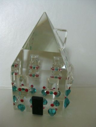 Signed " Gina Truex 1985 " Swarovski Crystal Multi - Color House Cottage Paperweight