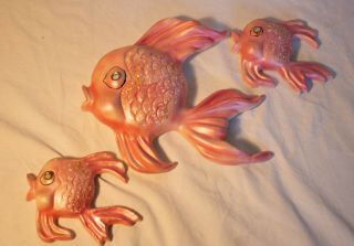 Vintage Chalkware Plaster Bathroom Fish Plaque Jeweled Eyes And Mica Scales