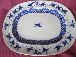 Antique Minton Porcelaine Japanese Crane Serving Plate Dish Blue Birds Ibises