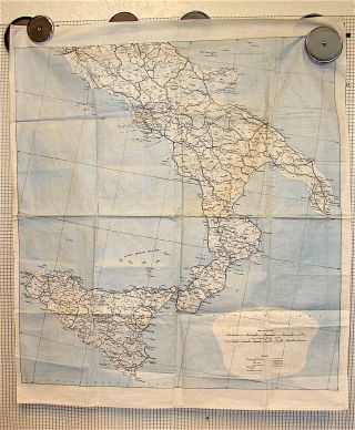 Vintage Cloth Map Of Italian Boot And Cyprus - - - - Military????