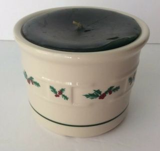 Longaberger Pottery Woven Traditions Holly Candle Crock Usa