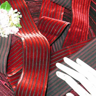 1y Vintage Swiss Red Black Velvet Stripe Belting Ribbon Elastic Stretch Dress