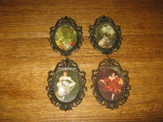 Set Of 4 Vintage Brass Mini Picture Frames Wall Hanging Made In Italy