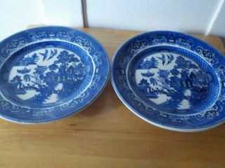 2 Antique Blue Willow Plates Buffalo China 1916 Restaurant Style 9 3/4 " Heavy