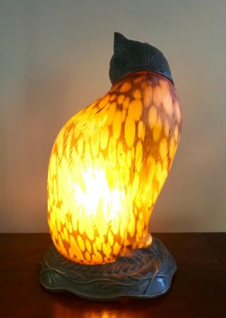 Amber Art Glass and Bronze Cat Lamp 1996 Tin Chi Andrea by Sadek 3