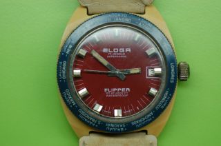 Vintage Eloga " Flipper " 600ft.  Diver World Time Men 