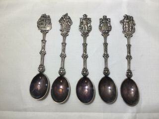 5 X Vtg Silver Plate Made In Holland Dutch Themed Collectible Souvenir Spoons