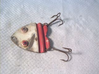 Vintage Old Metal Fishing Lure Ohio Vermillion Frog Spoon Red & White