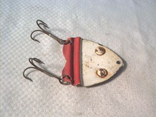 Vintage old metal fishing lure Ohio Vermillion Frog Spoon Red & White 2