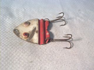 Vintage old metal fishing lure Ohio Vermillion Frog Spoon Red & White 4